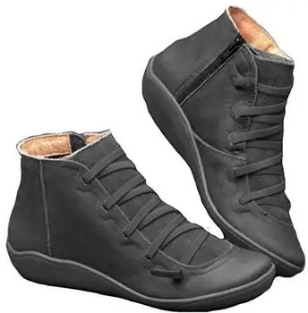 

YEELOCA 2020 Classic Women Flat a001 Heel Ankle Boots Lace Up Casual Leather Short Boots Waterproof Vintage ZX0565