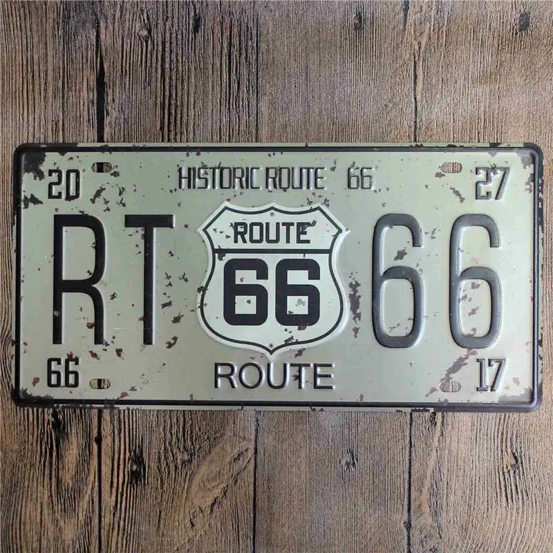 Светло-желтый Route 66 номерной знак Ретро табличка металлический Бар Паб гараж декоративный домашний Декор металлическая живопись жестяная вывеска настенная декоративная доска - Цвет: Светло-желтый