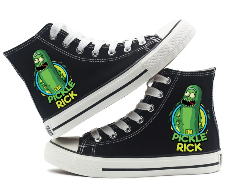 Advanture Rick and morty Pickle Rick Shoes High top Canvas Flat Sneakers Shoes Women Casual Printing Shoes Leisure Shoes