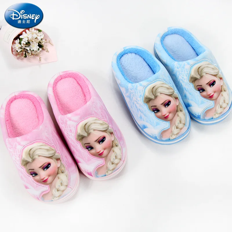 Хлопковые тапочки для девочек Disney новинка 2019 осенне зимняя теплая Нескользящая
