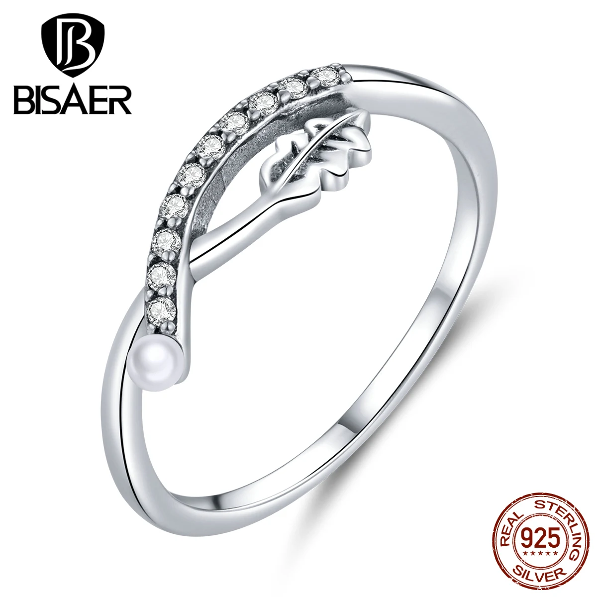 

BISAER Freehand Wishbone 925 Sterling Silver Women Dazzling Interlocked Cubic Zircon Finger Rings for Women Fashion Jewelry Gift