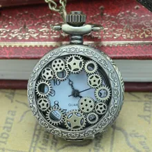 Винтажный стимпанк Ретро Бронзовый дизайн карманные часы кварцевые кулон ожерелье подарок часы оптом Relogio De Bolso#4O23