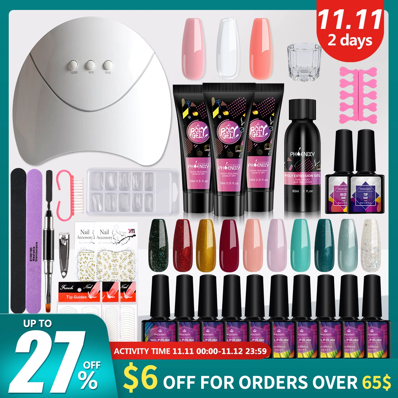 

Nail Kit Professional Set With 48W UV LED Lamp Gel Varnish Polygel Quick Kit Semi Permanent Nail Polish Set Poly Gel Extension