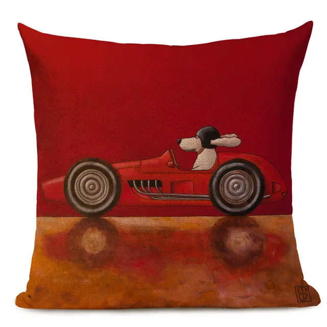 Hot Sale Pillow Lovely Cartoon Dog Cat Color Driving Car Vintage Almofadas 45X45CM Linen Pillow Decorative Linen Cushion Cover - Цвет: 24