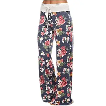 

Women Elastic Floral Print Casual Loose Drawstring Harem Pants Wide Leg Trousers