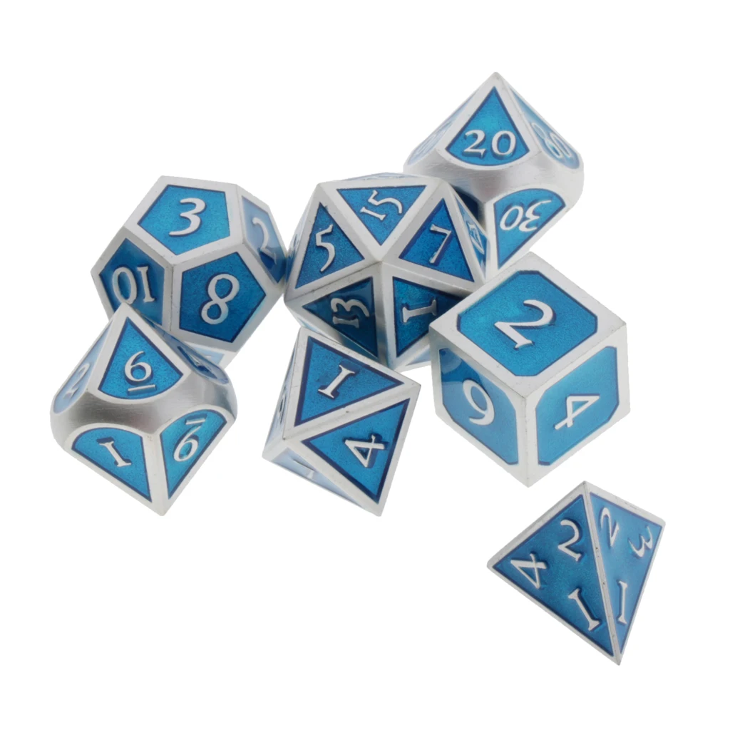 7pcs Embossed Metal Multi-sided Polyhedral Dice Set for Dungeons and Dragons Dice MTG DND RPG Table Games Board Game D20 D12 Set