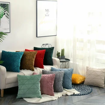 

New Luxury Embroidery Yellow Blue Pink Velvet Geometric Cushion Cover Pillow Cover Pillowcase Home Decorative Sofa Throw Pillows