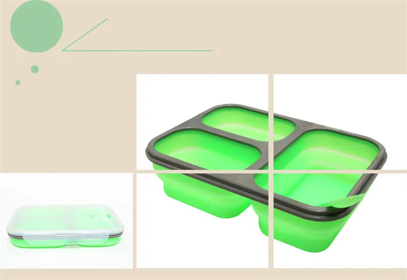 3 ячейки, силиконовый портативный складной Ланч-бокс Bento с замком, безопасный микроволновый бенто складной контейнер для пищевых продуктов для детей