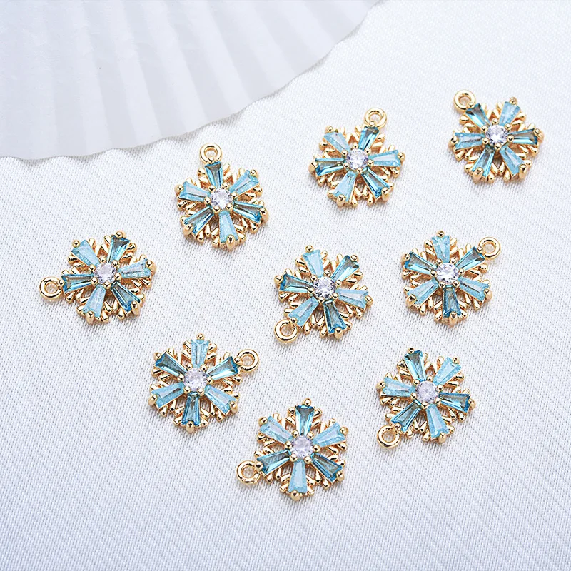 20pc DIY bling Copper material Plated gold color blue snow zirconium charm Delicate drop-shaped earring pendant for necklace