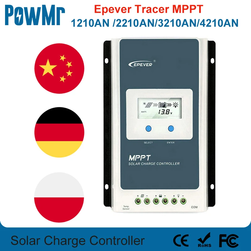 EPever Solar Charge Controller MPPT 40A 30A 20A  Blacklight LCD Solar Regulator 12V 24V Auto Tracer1210AN 2210AN 3210AN 4210AN