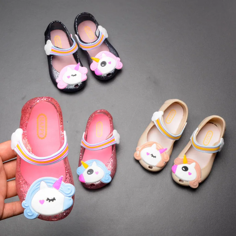 

2019 New 3 Colors Kids Shoes Sandals Baby Rainbow Unicorn Children Girl Princess Shoes Cute Cartoon Soft Beach Baby Girls Shoes