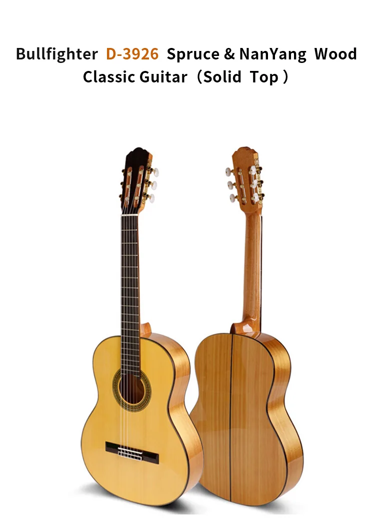 Bullfighter D-3926 ель и Наньян древесины классический гитары Твердые Топ 39 дюймов Высокое качество однотонные блестящие