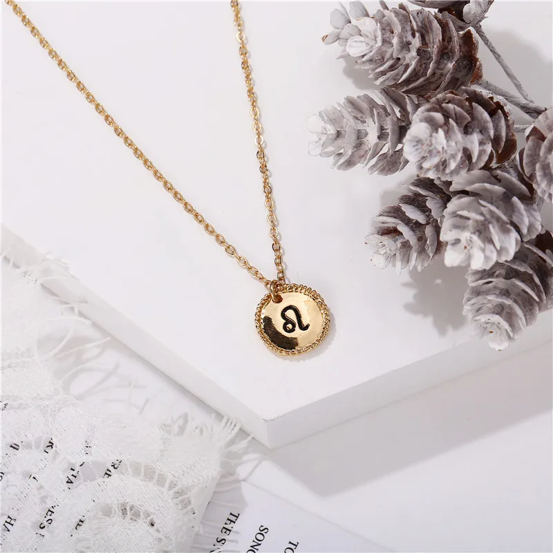 17KM 12 Constellation Star Zodiac Necklace For Women Elegant Coin Pendants Necklaces Gold Metal Choker Fashion Jewelry Gifts