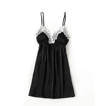 

Sexy Lingerie Women Silk Satin Lace Nightwear Sleepwear Camisole V Neck Sexy Nightgowns Baby Doll Night Dress Soft Sexi Homewear