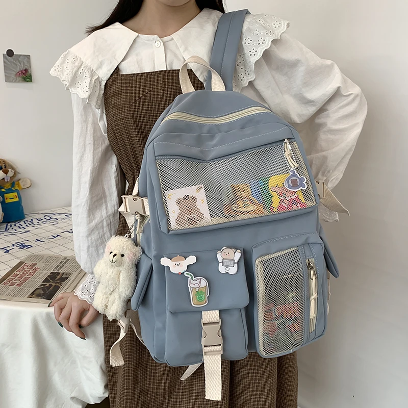 SEETIC-mochila de nailon con múltiples bolsillos para mujer, morral kawaii para chica de la escuela, bolsa de viaje impermeable de alta capacidad