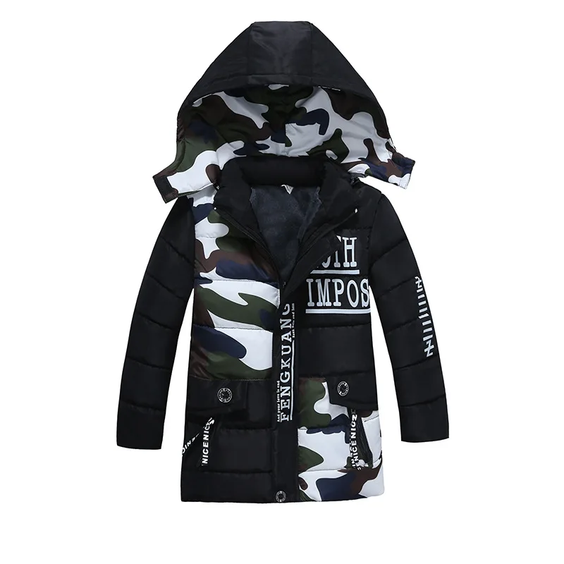 

Hot Winter Fashion Lettered Zipper Design Camouflage Printed Children's Hooded Cotton-padded Clothes