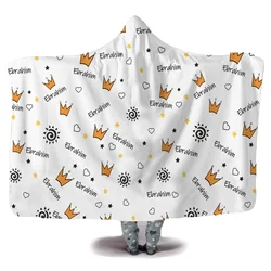 LVYZIHO Custom Name Crown Stars Hooded Blanket Two Size For Adults / Kids Warm Home Picnic Wearable Fleece Blankets,Lazy Blanket