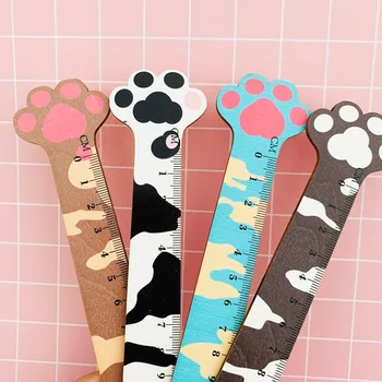

48PCs Per Set Wholesale Creative Cute Cartoon Cat Claw Wooden Ruler Drawing Tool Student Stationery Measuring Ruler