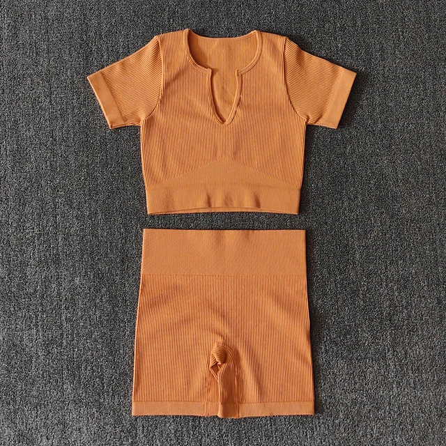 2/4/6PCS Seamless Women Yoga Set Workout Sportswear Fitness Bra Sport Pants Gym Clothing High Waist Leggings Shorts Sports Suits LightCoffee