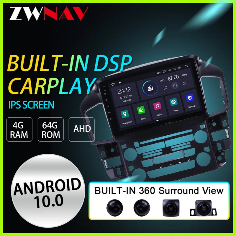 Автомобильный радиоприемник Android10 360 с объемным обзором для Lexus RX300 1998-2003