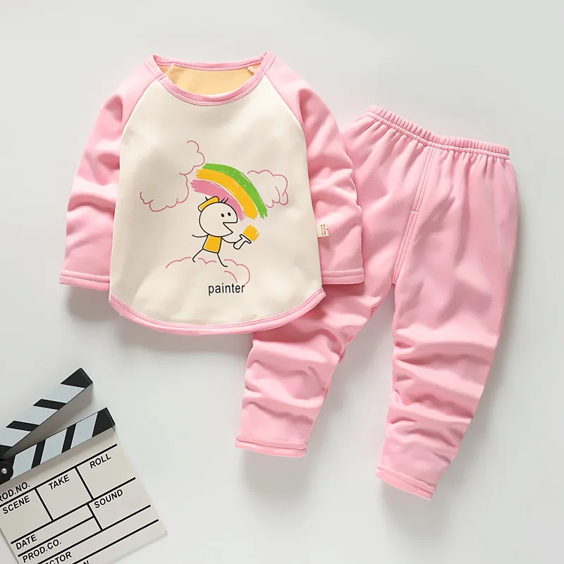 Winter toddler Baby Clothes Sets baby Boys Girls Cotton Thick Velvet Pajamas 2pcs Suits For Infant Kids Warm Sleepwear | Детская одежда