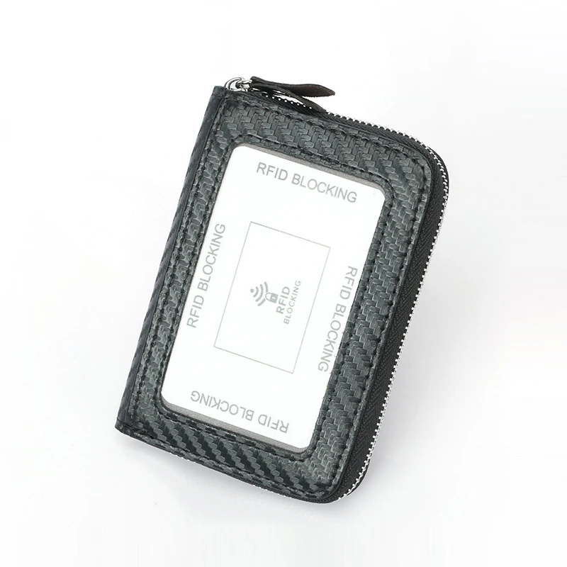 BONAMIE Carbon Fiber Bank Credit Card Holder For Man Microfiber Short Business Card Case Holder With Zipper Card Wallet New