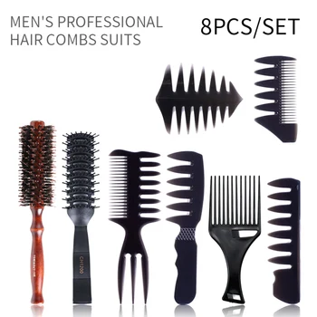 

8Pcs/set Handle Grip Large Tooth Curly Hair Comb Back Head Styling Beard Oil Comb Men Hairdressing Wide Tooth Comb