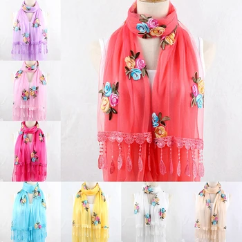 

Spring And Autumn Chiffon Women Scarf Polyester Flower Pattern Design Long Soft Silk Shawl