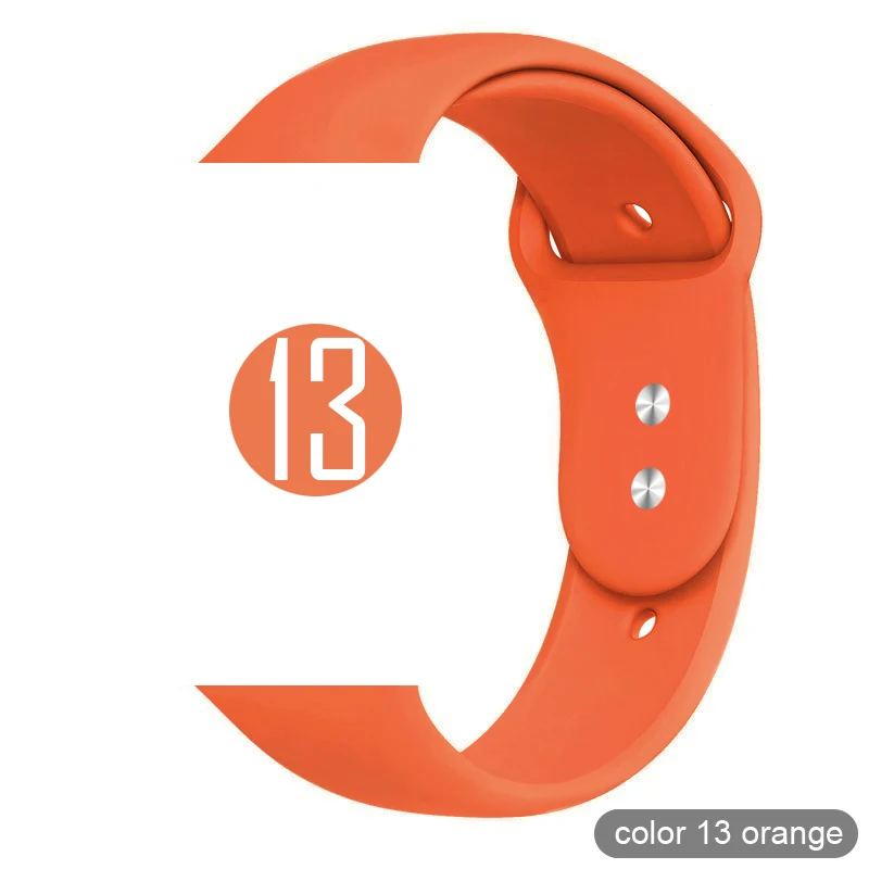 13 Orange Мягкий силиконовый спортивный ремешок для Apple Watch 5 4 3 2 1 38 мм 42 мм, резиновый ремешок для часов Iwatch series 5 4 40 мм 44 мм - Цвет ремешка: 13 Orange