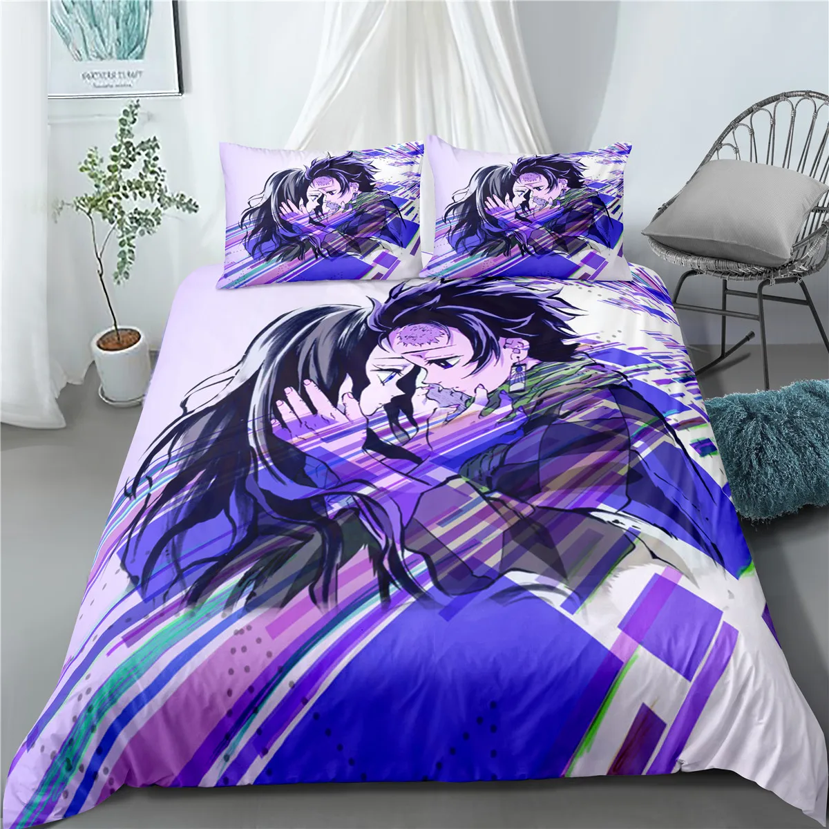 Devil's Blade Anime Home Textile Pillow Case Quilt Demon Slayer Kimetsu No Yaiba Kamado Tanjirou Nezuko Decor Bedding Set | Дом и сад