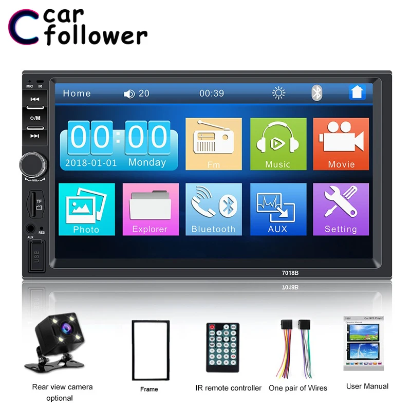 

2 Din Car Radio MP5 Player General 7'' Inch LCD HD Touch Screen Bluetooth Video Player Support Rear View Camera+ Steering Wheel