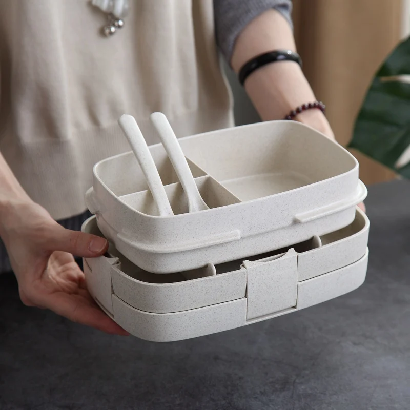 

Eco-Friendly Wheat Straw Lunch Box Student Kid Lunch Box Detachable Bento Box Microwave Compartment Student Adult Food Container