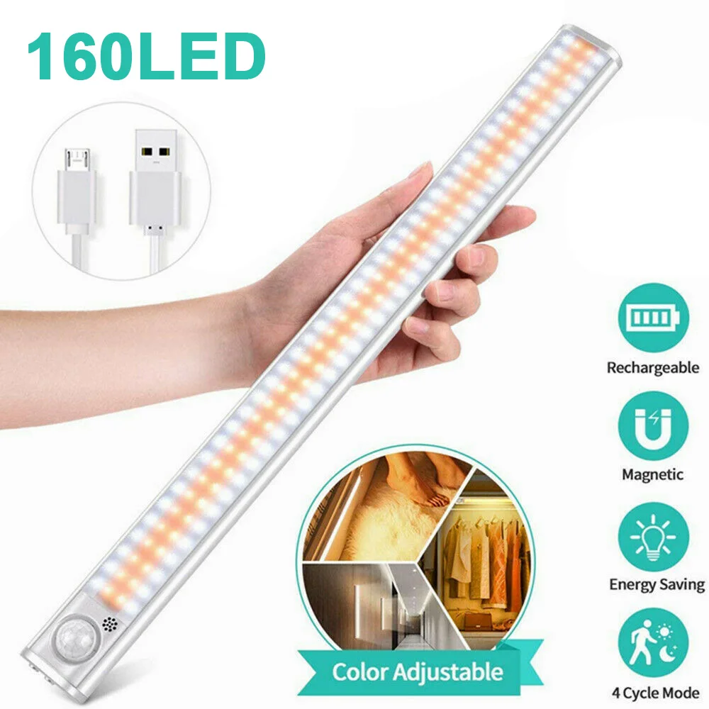 Closet Light 160 LED Lights PIR Motion Sensor night lights Cupboard Wardrobe Night Lamp Kitchen Bedroom Cabinet Backlight | Освещение