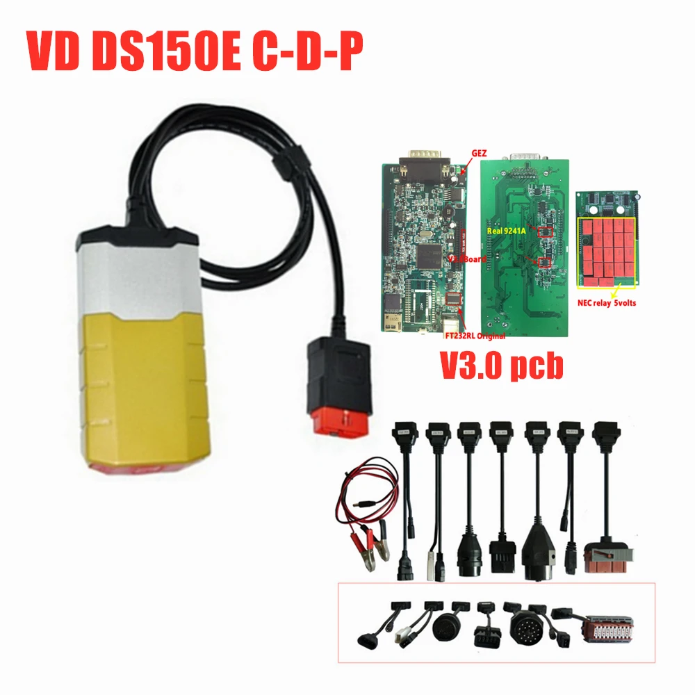DHL+ VD DS150E C-D-P R0 keygen зеленая плата с bluetooth/USB кабелем сканирование для delphis obd2 Диагностический Инструмент+ 8 шт. автомобильные кабели - Цвет: without bluetooth
