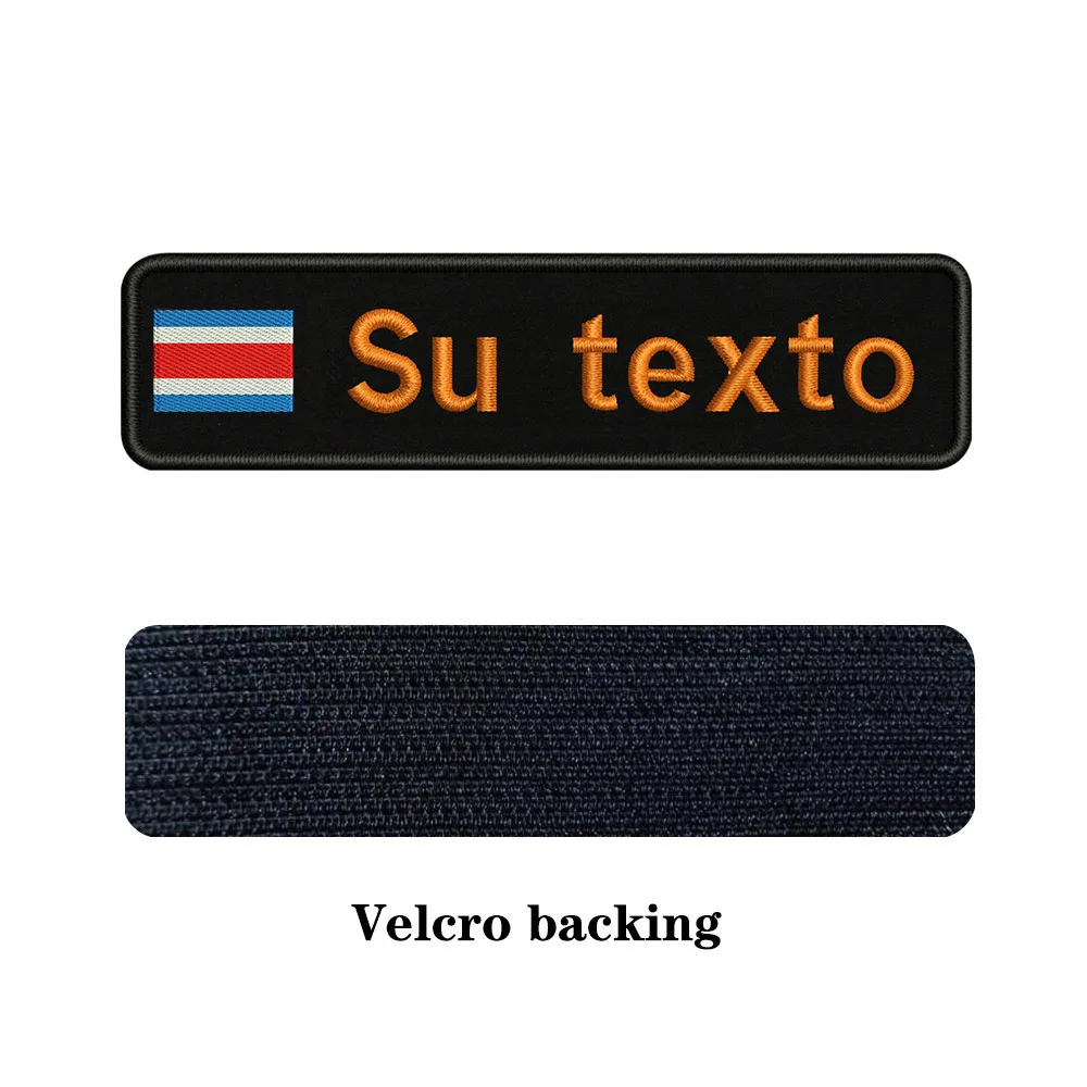 Custom Embroidery Costa Rica National Flag Text Patch 10cm*2.5cm badge Iron On Or Velcro Backing For Clothes Pants Backpack Hat - Цвет: orange-Velcro