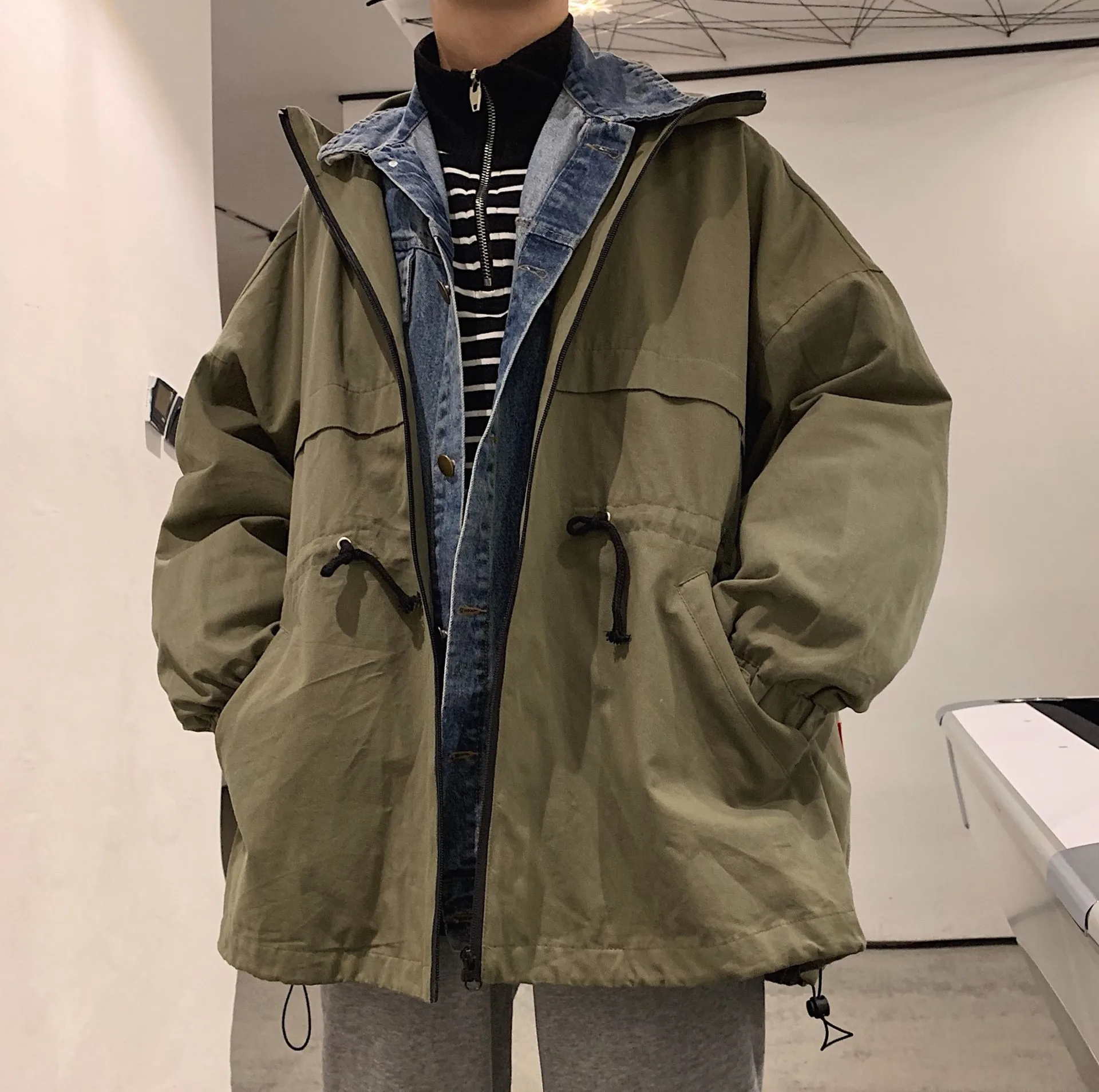 

Chaomaipu 2019 Spring And Autumn Couple Clothes Mock Two-Piece Coat Cowboy Stitching Jacket Men's Loose-Fit Korean-style Trend
