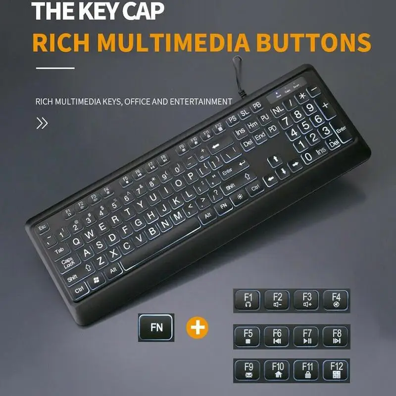 

Large Fonts Keyboard USB Wired Keyboard Interface Large Print Backlit Wired Keyboard for the Elderly Keyboards for Tablet