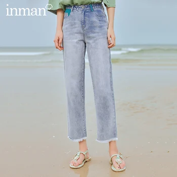 

INMAN 2020 Summer New Arrival Pure Cotton Contrast Color Straight Rough Selvedge Leisure Jeans