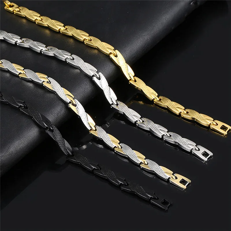 Weight Loss Magnetic Bracelet Men Gold Chain Germanium Bracelet Male Hologram Stainless Steel Bracelets Bangle for Women Men