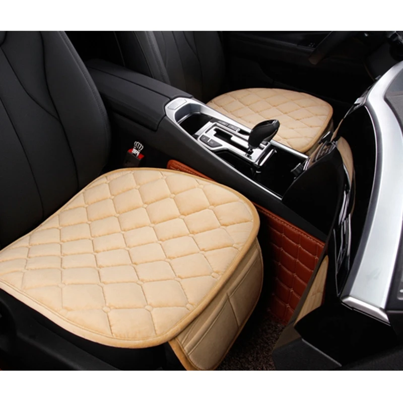 Beige 1 Чехол для автомобильного сиденья, Зимняя Теплая Бархатная подушка для сиденья, универсальная передняя задняя спинка, подушка для сиденья для внедорожника, защита для автомобильного сиденья - Название цвета: Beige 1