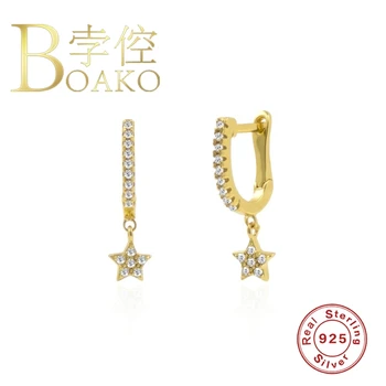 

BOAKO Earrings Silver 925 Original Jewelry U-Shaped Diamond Earrings For Women Korean Dangle Crystal Silver/Gold Bijou