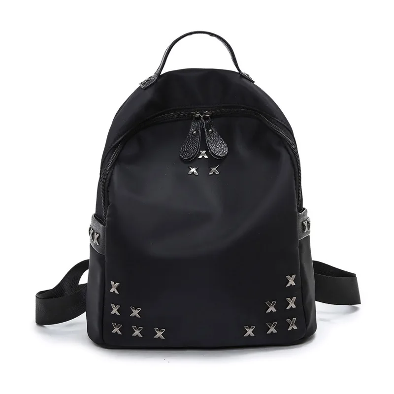 

Trend Rivet WOMEN'S Backpack 2016 New Style Brand Nylon with Leather Backpack College Style Schoolbag