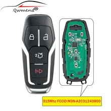 Qwmend 4 botões inteligente remoto prox chave keyless fob 315mhz transmissor id49 chip para ford mustang 2015 2016 M3N-A2C31243800