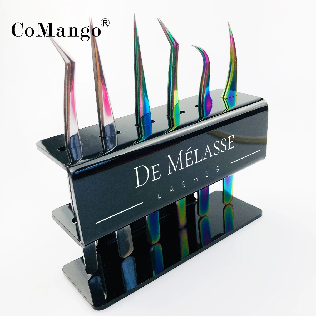 CoMango Acrylic Eyelash Tweezers Display Holder Custom Logo Rack 6 Holes Acrylic Eyelash Extension Tools 3