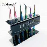 CoMango Acrylic Eyelash Tweezers Display Holder Custom Private Logo Rack 6 Holes Black Acrylic Eye-lash Extension Tools 2