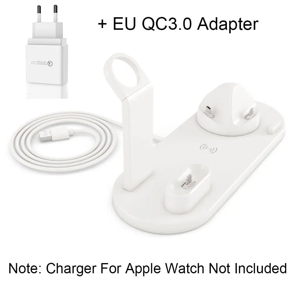 3 in 1 Wireless Charging Dock Station Stand Holder for Apple Watch Airpods iPhone XR X XS Max 8 Plus Induction Charger Docking - Цвет: Add EU Adapter