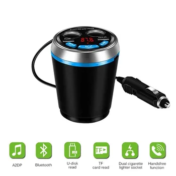 

Car Dual USB Charger Cup Cigarette Lighter Socket Charge HUB 12-24V with Bluetooth FM Transmitter Support U Disk TF Card Reading