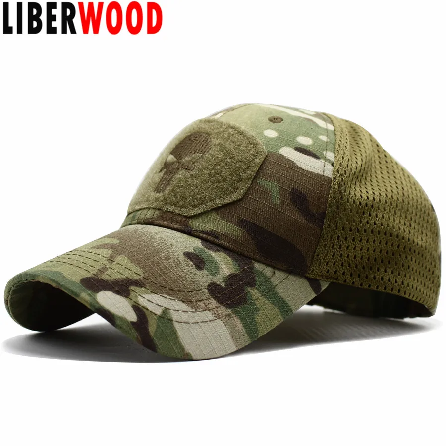 LIBERWOOD череп Мультикам оператора Кепки Для мужчин сетчатые летние приталенные
