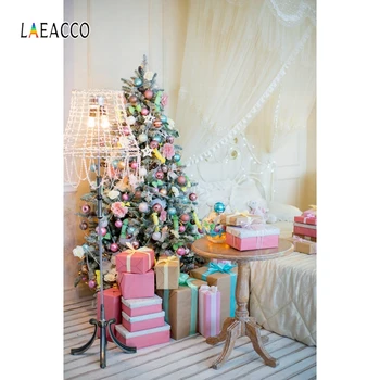 

Laeacco Christmas Tree Gifts Lamp Table Bedroom Decor Photography Backdrops Photo Backgrounds Baby Portrait Party Photozone Prop