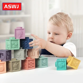 

12pcs Baby Toy Soft Building Blocks 3D Touch Hand Balls Baby Massage Rubber Teethers Squeeze Toy Bath Toys Early Education Toys